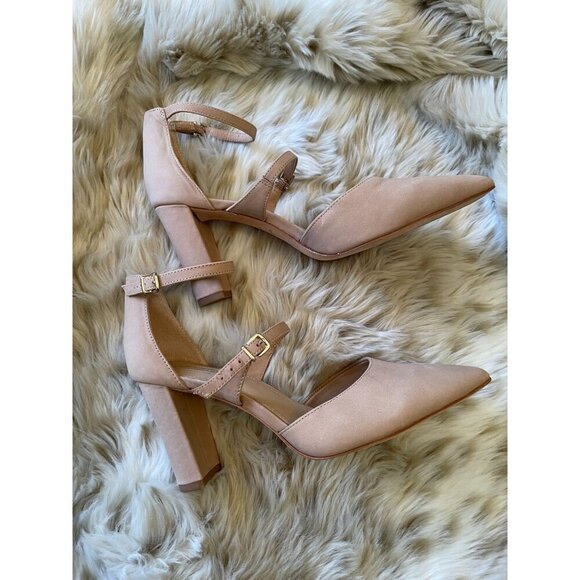 Antonio Melani Nude Suede Pointed Toe Ankle Strap Pumps Women's Size 8M - Picture 6 of 10